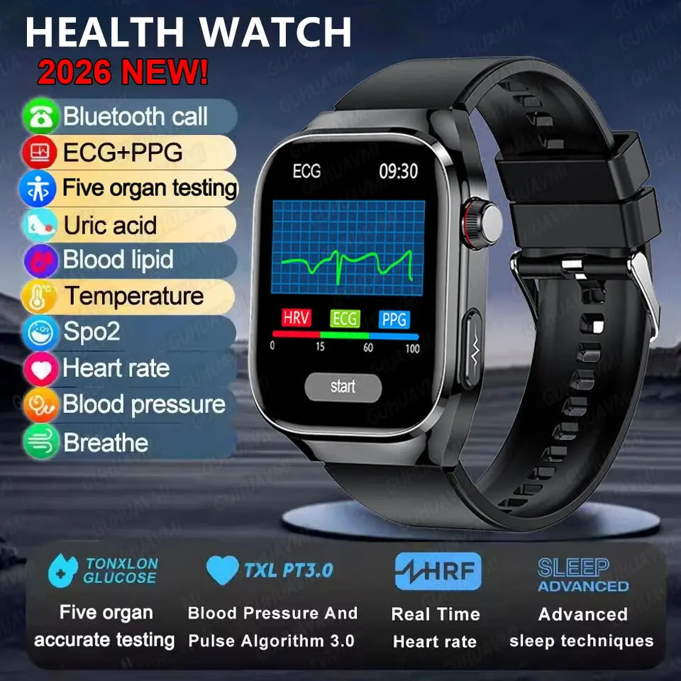 Montre Connectée Santé IA – ECG, SpO2, AMOLED, IP68 TechVisio