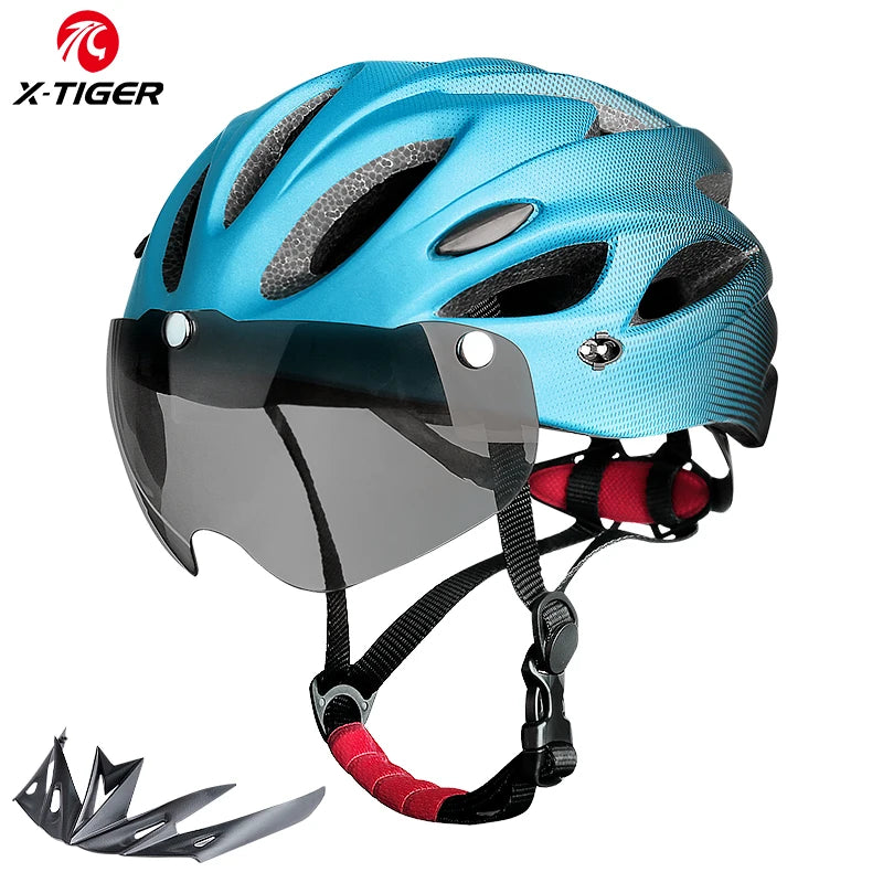 X-TIGER Adult Bike Helmet with LED Rear Light Dual Mode Goggle Cycling Helmet Fit 58-62cm Lightweight Breathable Bicycle Helmets TechVisio