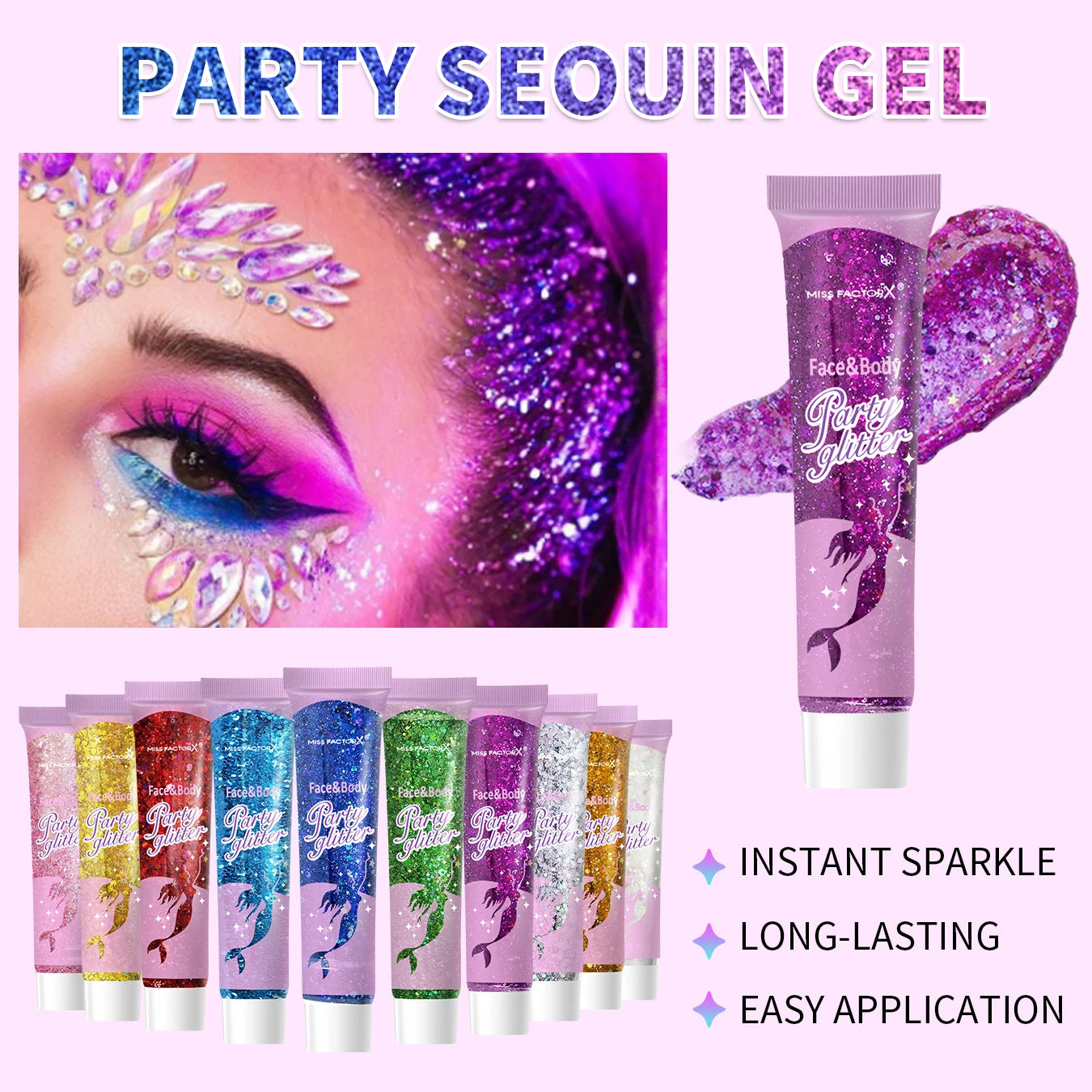 10 piece body glitter gel, carnival face glitter cosmetics suitable for women, shiny thick hair glitter, carnival accessories fo TechVisio