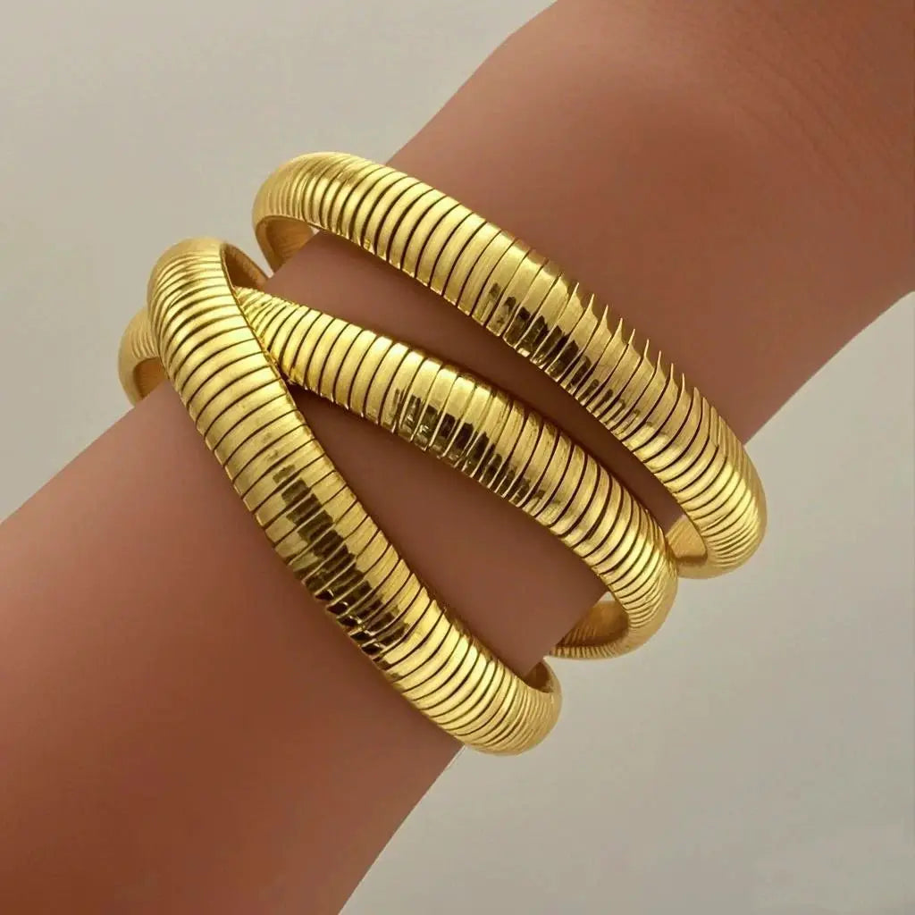 Bracelet Élastique Spiral Chunky – Or & Argent Femme Style Punk DAIPAN
