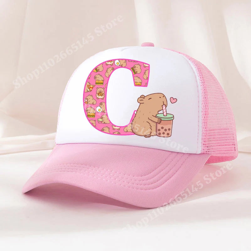 Capibara Baseball Cap Girls Women Anime Capybara Letter A-Z Sun Hat Kids Adult Summer Breathable Mesh Sunbonnet Outdoor Headgear TechVisio