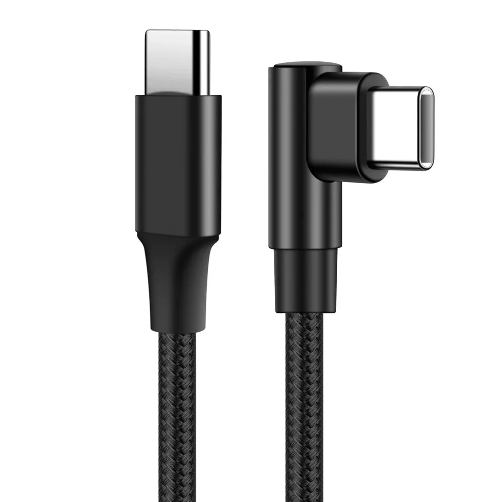 0.25m/0.5m/1m/2m/3m 90 Degree Elbow Nylon Braided Quick Charger Elbow USB C to Type C Cord Cable For iPhone 15 16 Samsung Xiaomi TechVisio