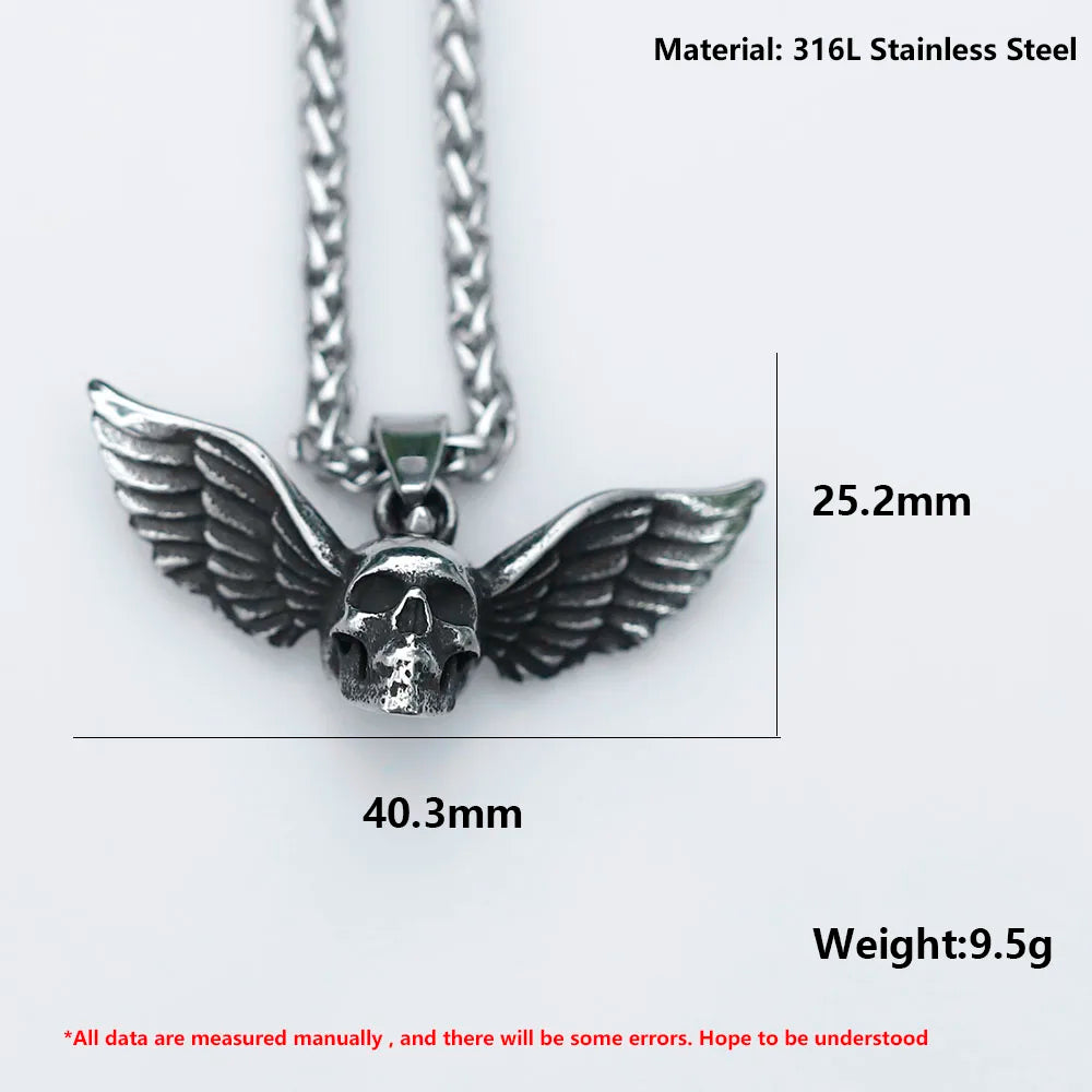 Pendentif Crâne Ailes d’Ange Acier 316L – Punk Rock Homme