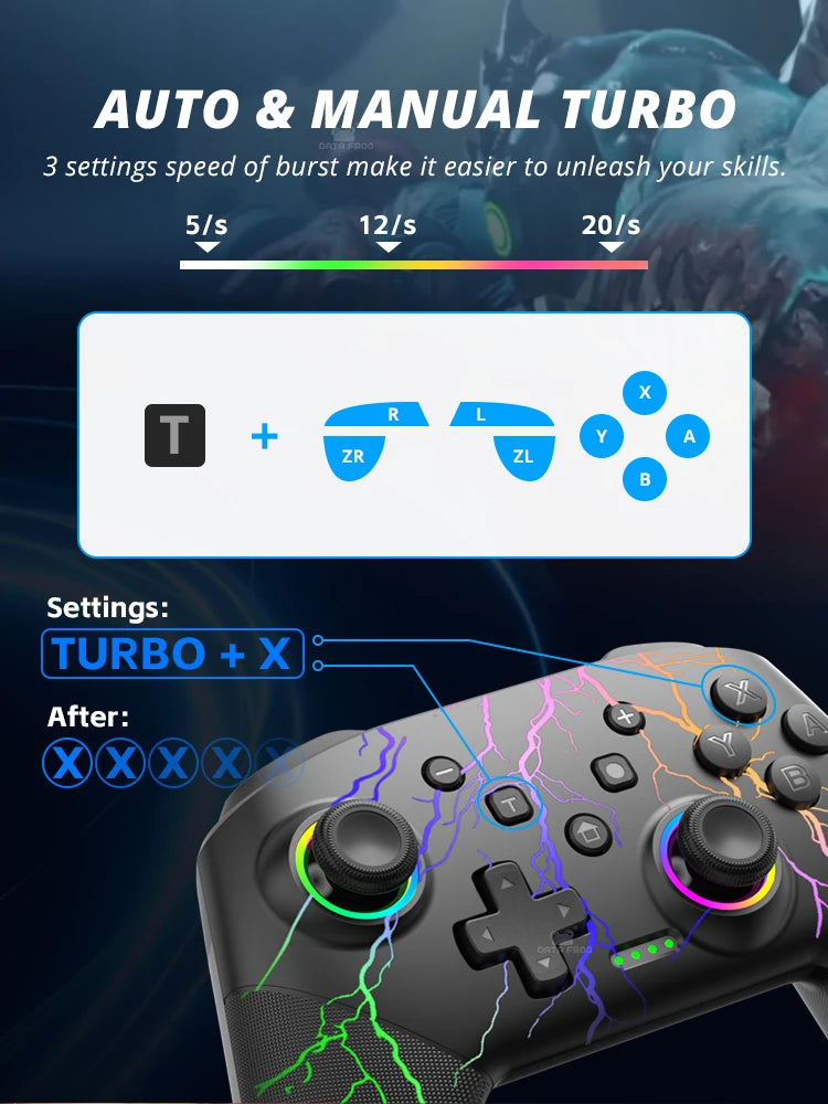DATA FROG Switch Pro Controller – RGB | Gyroskop | Turbo | 15 Std.