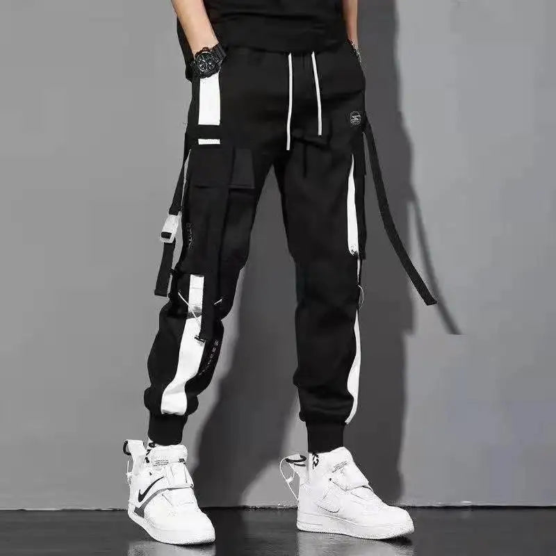 Classic Streetwear Hip Hop Joggers Men Letter Ribbons Cargo Pants Pockets Track Tactical Casual Male Trousers Sweatpant KZ99 TechVisio