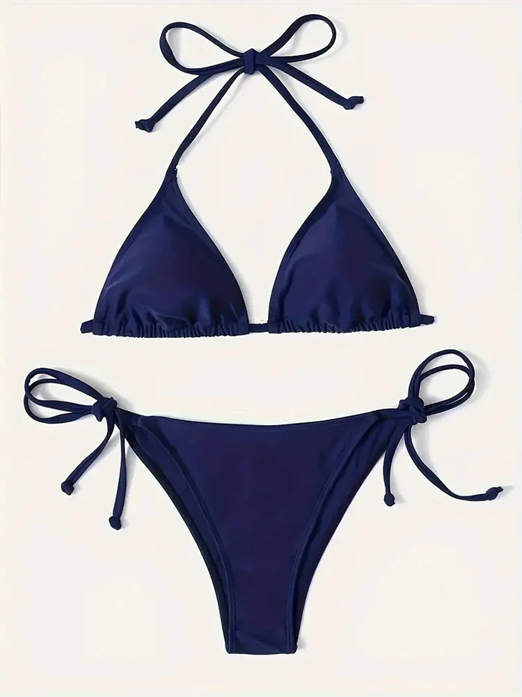 Swimwear Thong Bikini Set Sexy New Navy Blue Swimsuits Woman Sexy Bathing Suits Bikinis Triangle Bandage Female Beachwear TechVisio