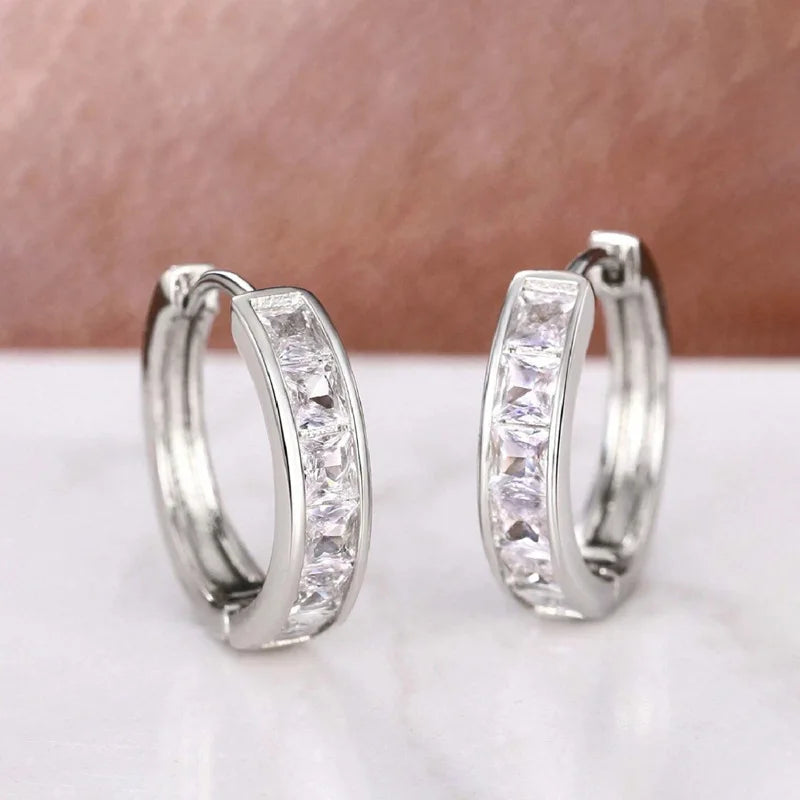 Luxury 925 Sterling Silver Zircon Hoop Earrings for Women Simple Elegant Crystal Circle Round Earrings Jewelry Party Gifts TechVisio