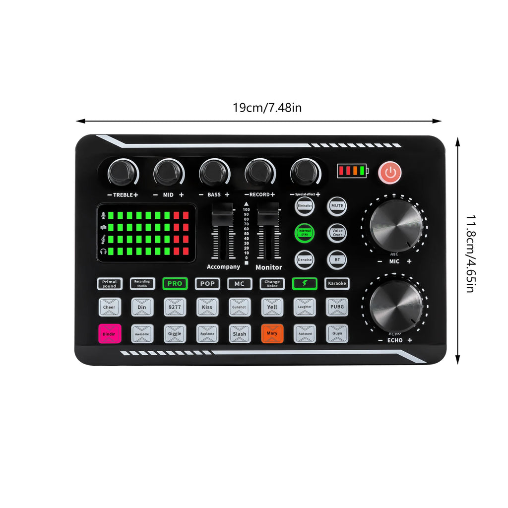 Soundkarte F998 – Bluetooth-Mischpult | 16 Effekte | Stimmverzerrer