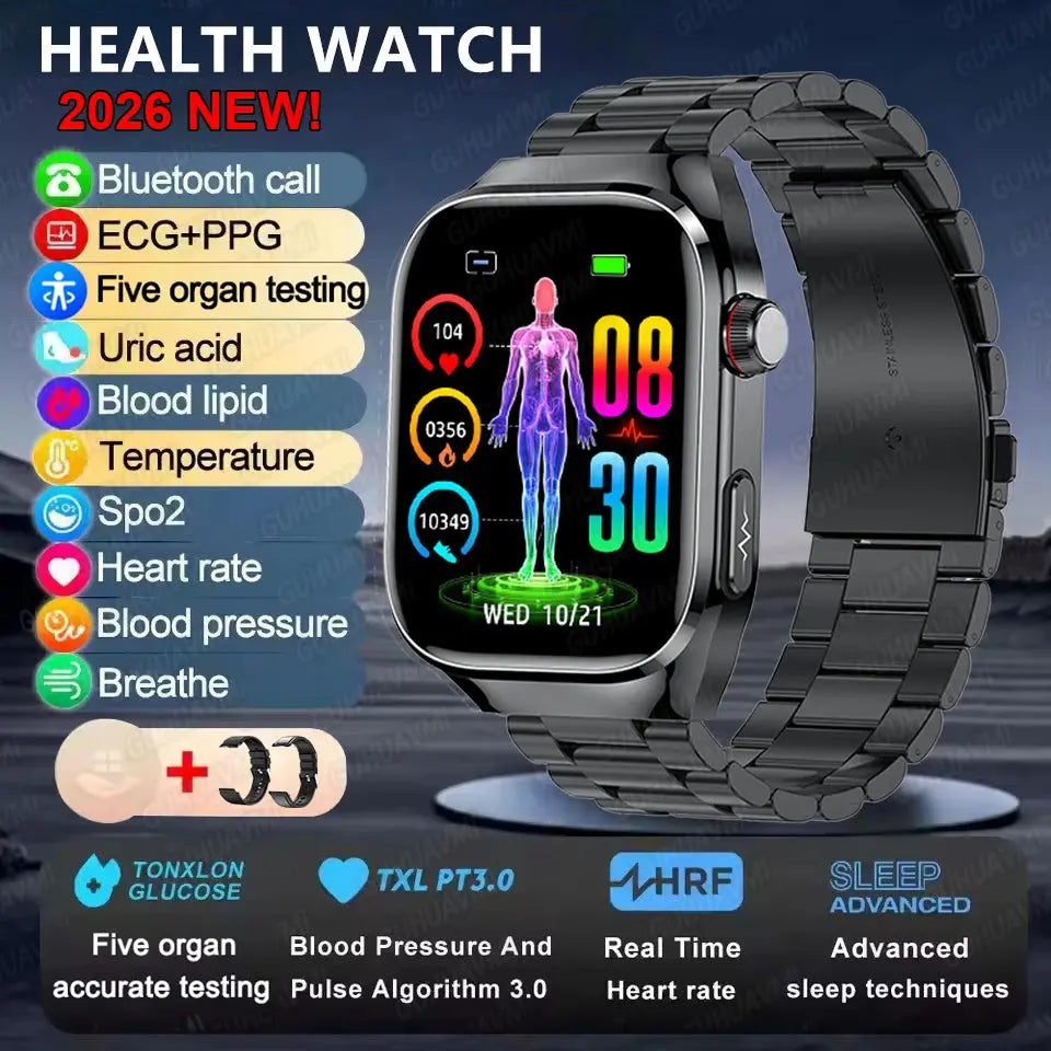 Montre Connectée Santé IA – ECG, SpO2, AMOLED, IP68 TechVisio