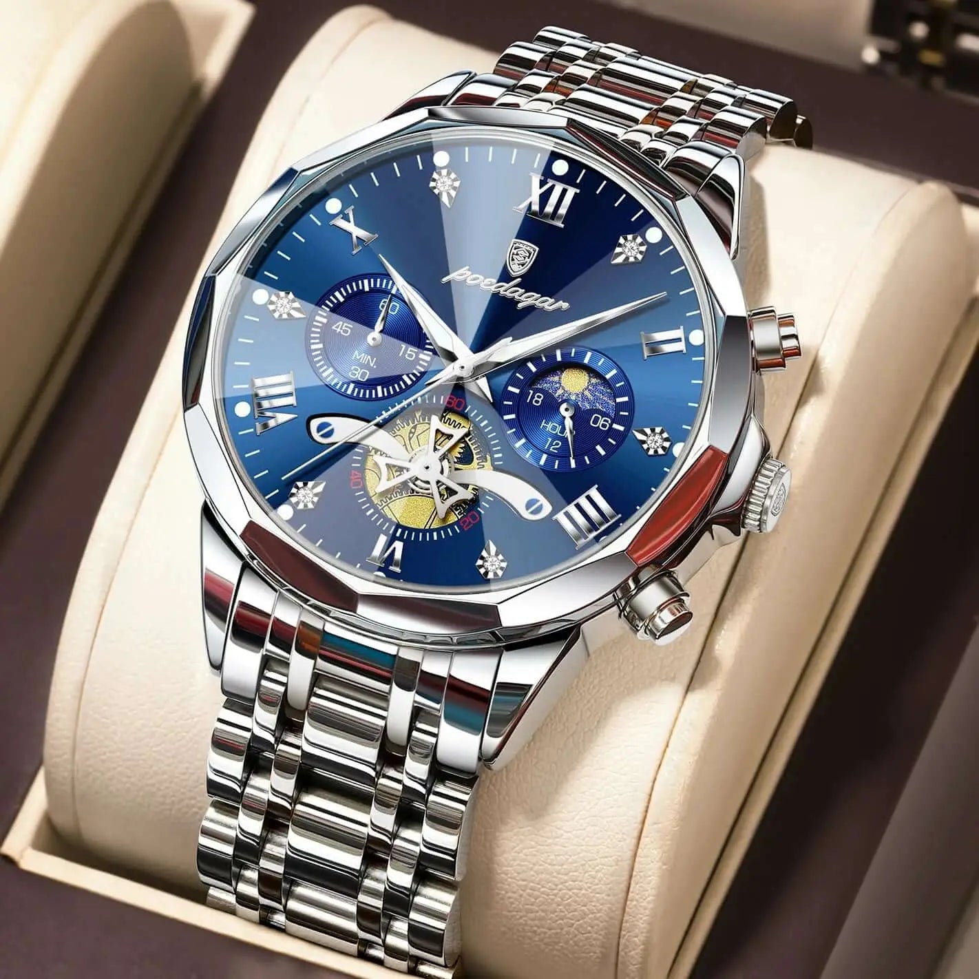 Montre Chronographe Homme – Acier Lumineux Étanche Sport POEDAGAR