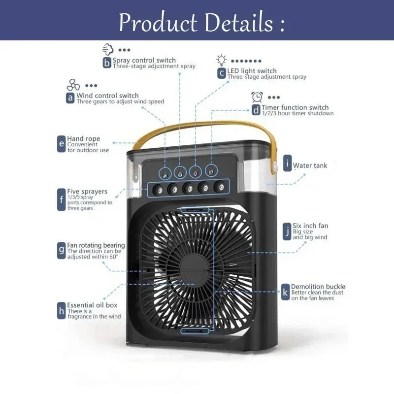 3 In 1 New Fan AIr Conditioner Household Small Air Cooler LED Night Light Portable Humidifier Air Adjustment Fan Office Home Fan TechVisio