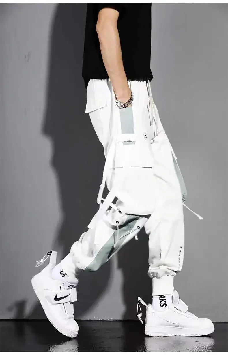 Classic Streetwear Casual Men Ribbons Harem Jogging Pants Male Slim Fit Spring Cargo Pants Multi-Pockets Women Trousers K94 TechVisio