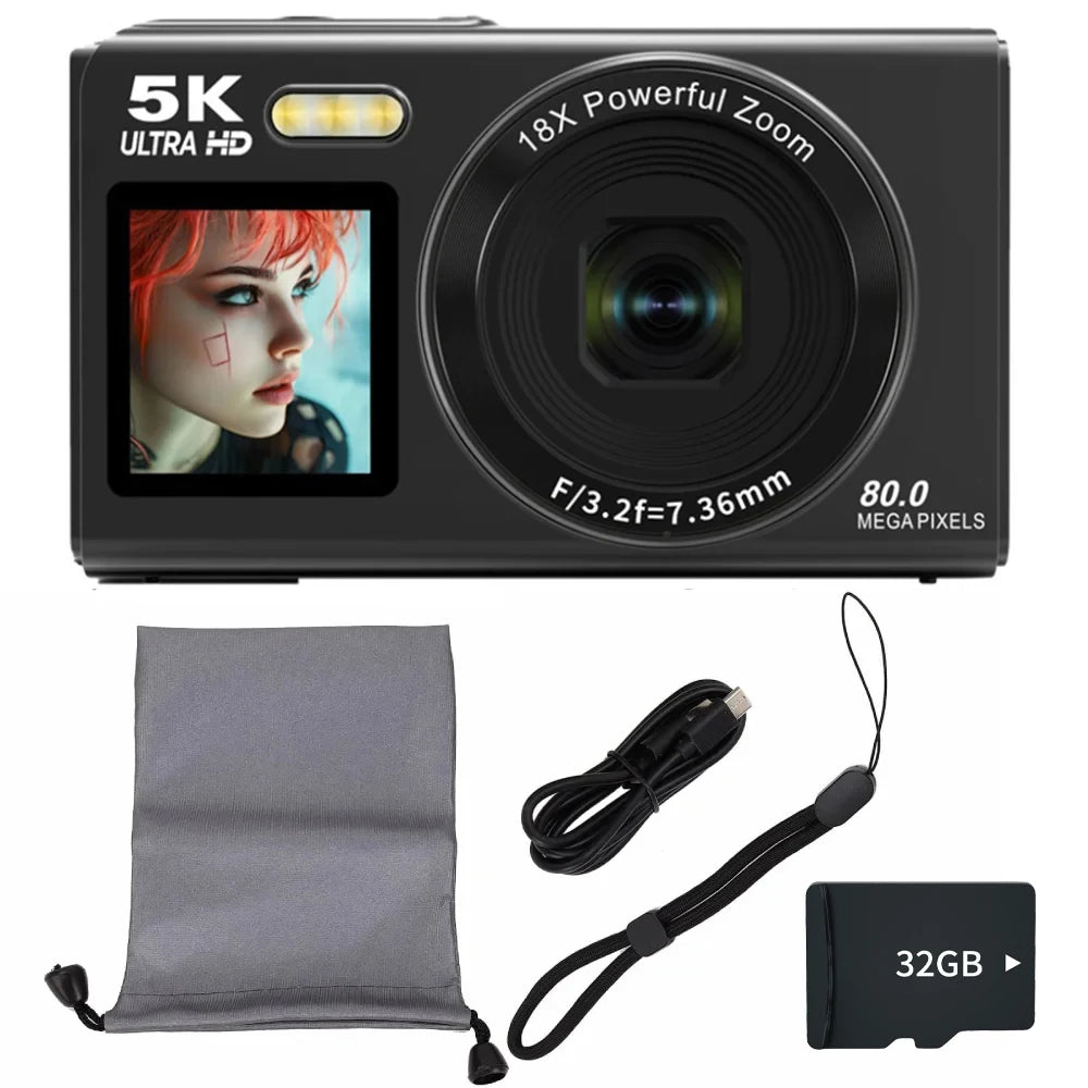 Magecam 5K-80MP Digitalkamera | Doppelbildschirm | 18-facher Zoom | WLAN