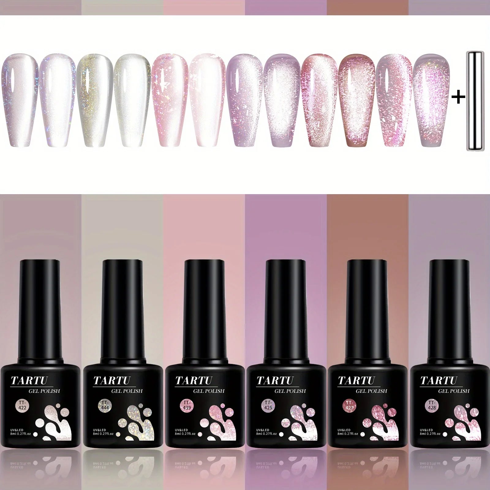 TARTU 6pcs 8ml Cat Eye Gel Nail Polish Set, 6 Colors Gel Polish Kit, Soak Off for Uv/Led, for Salon and Nail Art DIY At Home TechVisio