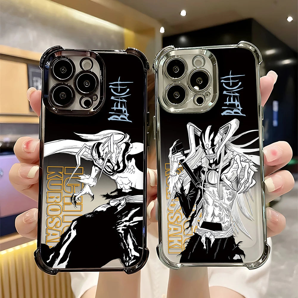 New HotAnime Cool BLEACH Plating Case For iPhone 16 15 14 13 12 11 Pro Max X XR XSMax 7 8 6 Plus Anti-Fall Airabag Back Cover TechVisio