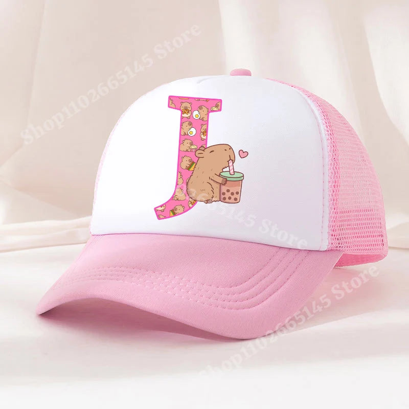 Capibara Baseball Cap Girls Women Anime Capybara Letter A-Z Sun Hat Kids Adult Summer Breathable Mesh Sunbonnet Outdoor Headgear TechVisio