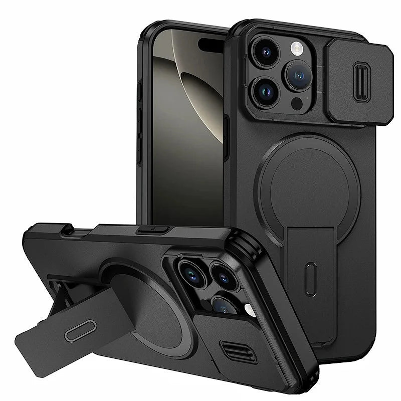 For Magsafe Magnetic Wireless Charging Case for IPhone 16 15 14 13 12 11 Pro Max Plus 16e Armor Stand Slide Lens Protector Cover TechVisio