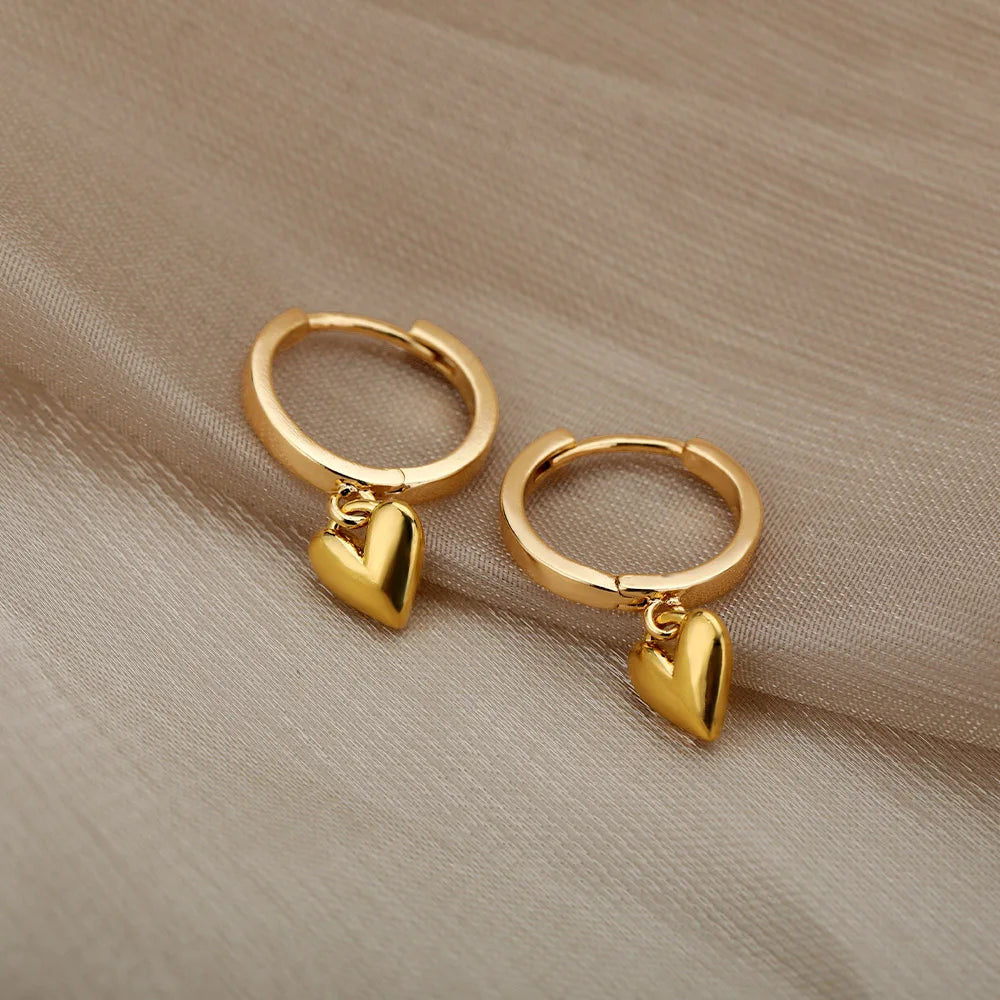 Stainless Steel Heart Earrings For Women Vintage Gold Color Love Heart Drop Earring Wedding Christmas Jewelry Gift Bijoux Femme TechVisio
