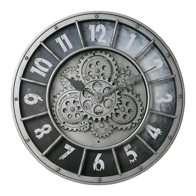 Retro Industrial Roman Wall Clock Gear Rotation Clock Living Room Decorative Wall Clock Stylish Silent Wall Clock Quartz Clock TechVisio