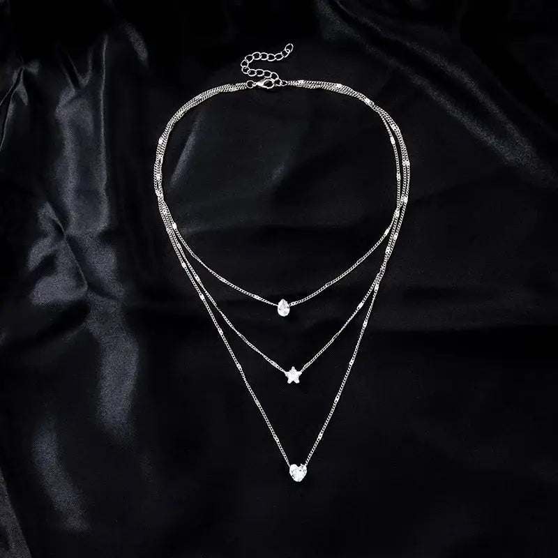 Collier Pendentif Zircon Cœur – Multicouche Choker Tendance Femme DAIPAN