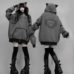 Y2K Women's Zip-Up Hooded Sweatshirt Streetwear Punk Rivet Design Casual Fashion Jacket TechVisio