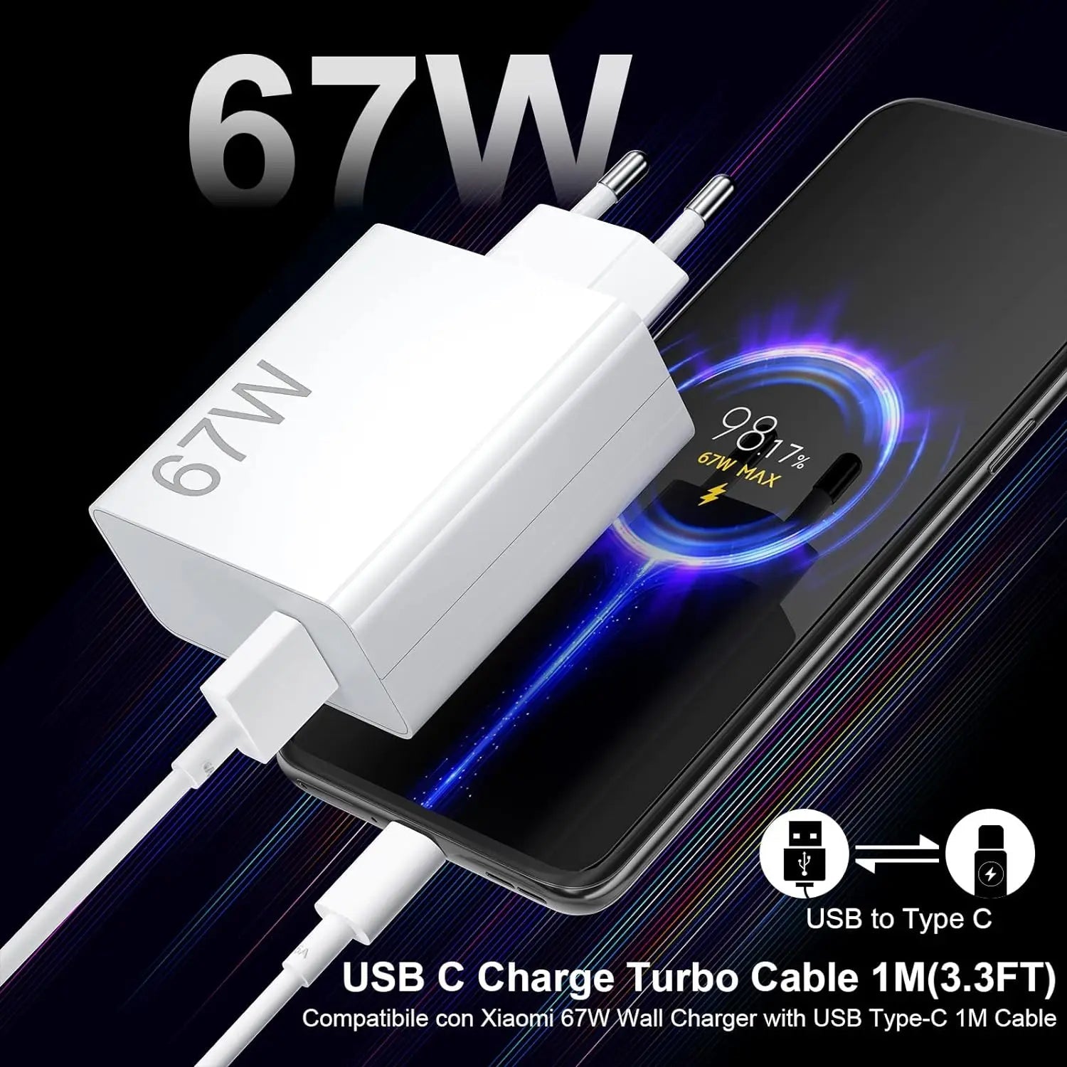 67W 6A Turbo Fast USB Charger For Xiaomi 12 13 14 15 17 Pro Redmi Note 11 12 13 14 Pro POCO X5 X6 X7 Type C Quick Charging Cable TechVisio