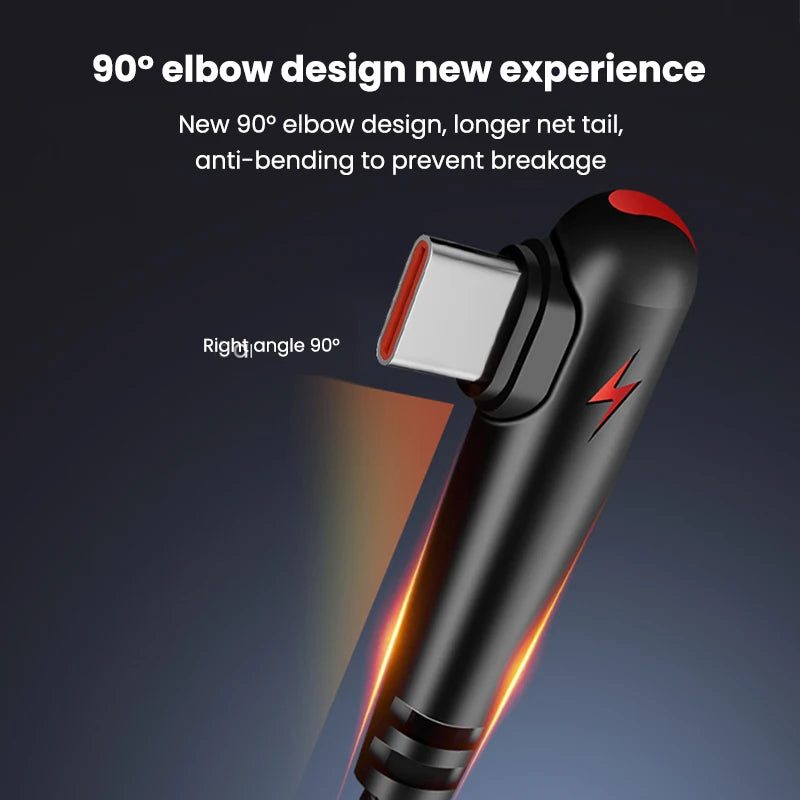 NNBILI USB-C-Kabel, 90° abgewinkelt – 120W | Nylongeflecht | Gaming