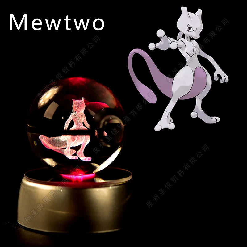 Boule de Cristal Pokémon 3D LED – 36 Personnages, Socle Lumineux, Cadeau