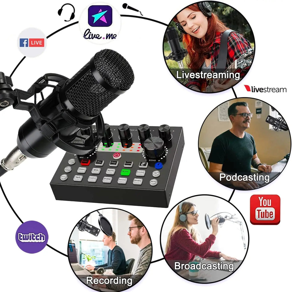 Streaming-Kit V8S – Dual-DSP-Soundkarte | BM-800 Mikrofon | BT 5.0