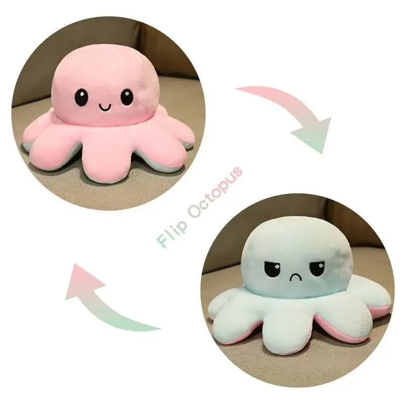 18/28/48cm Cute Reversible Mood Octopus Plush Toy Double Sided Flip Octopus Pillow Soft Stuffed Animal Doll Home Room Decor Gift TechVisio