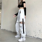 Streetwear Spring Summer Cargo Pants Women Harajuku Slim Punk Ribbons Joggers Elastic Waist Ankle-Length Trousers For Girls TechVisio