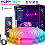 Ruban LED Néon RGB Bluetooth 24V – IP67 | 5M-30M | Sync Musique | Int/Ext TechVisio