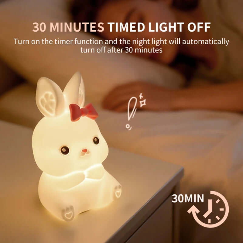 Veilleuse Lapin Mignon – Lumière Colorée ou Chaude, Variateur Tactile & Minuterie TechVisio