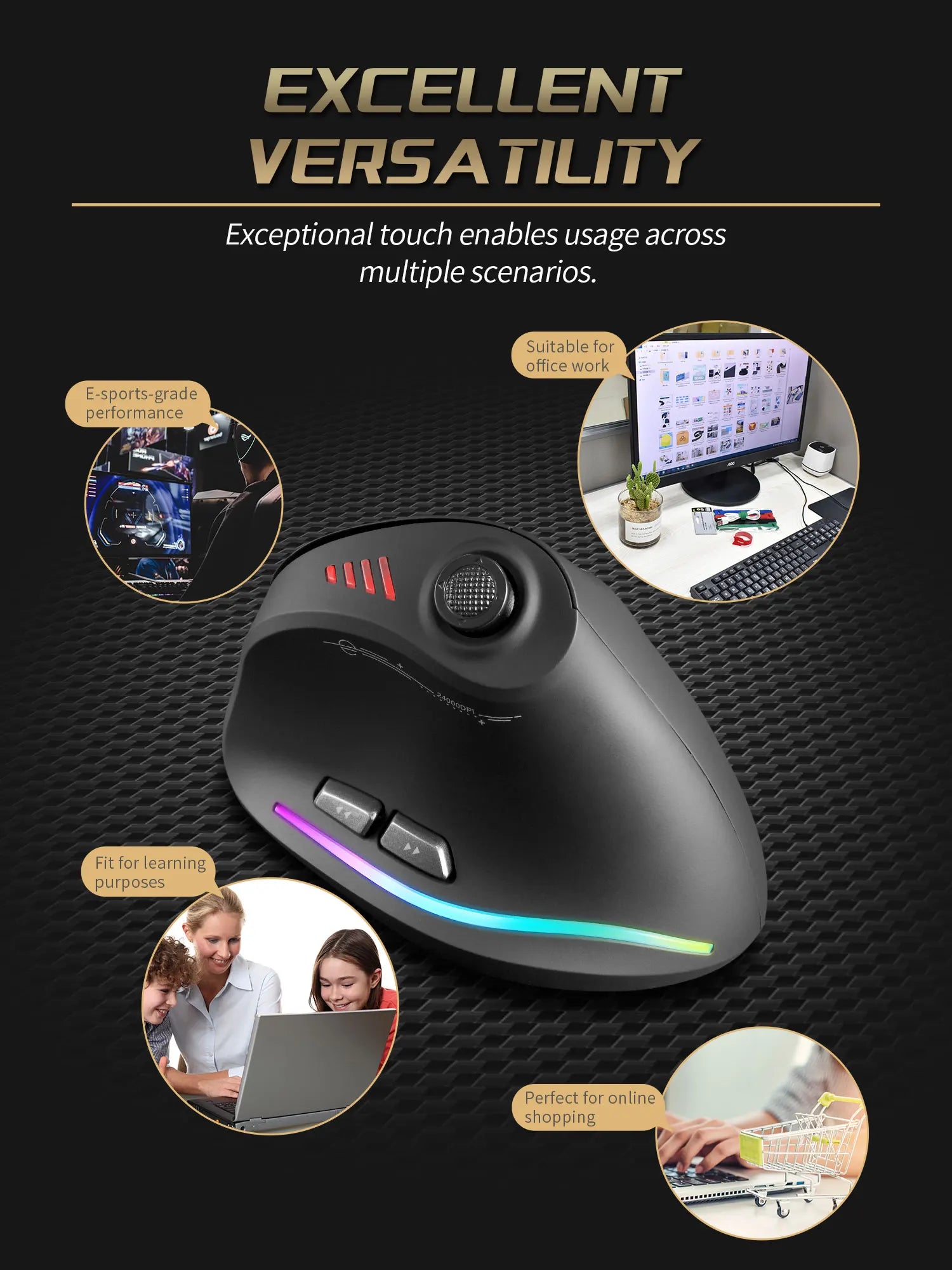 Zelotes F18 – 24000 DPI Bluetooth Wireless Vertical Mouse
