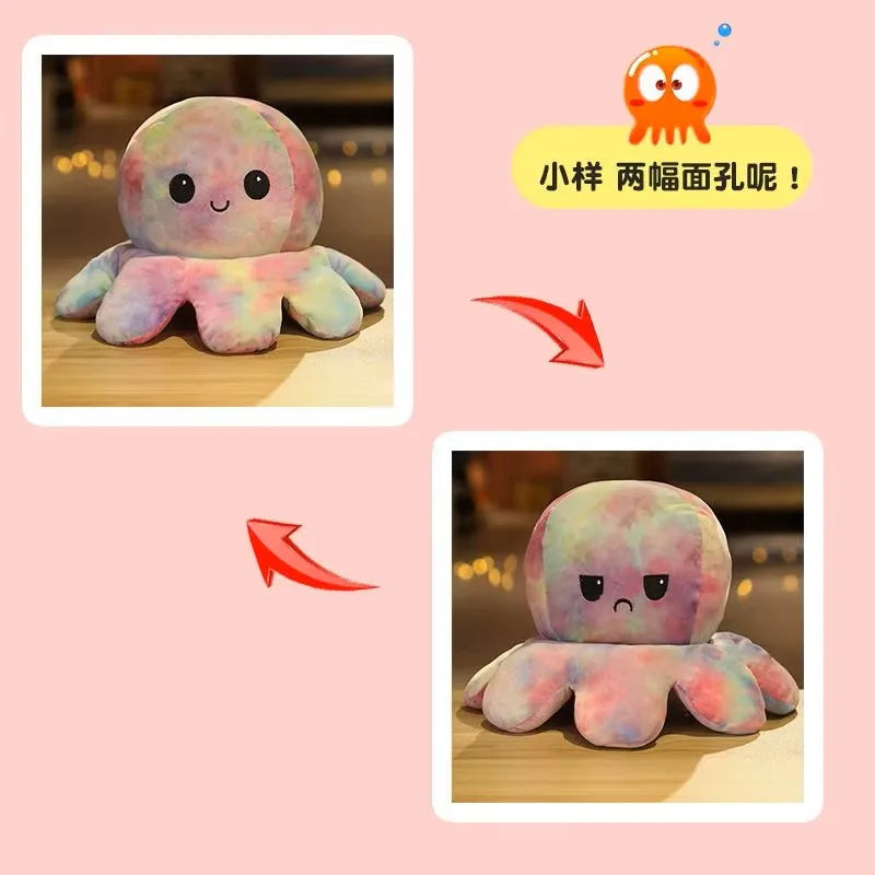 18/28/48cm Cute Reversible Mood Octopus Plush Toy Double Sided Flip Octopus Pillow Soft Stuffed Animal Doll Home Room Decor Gift TechVisio