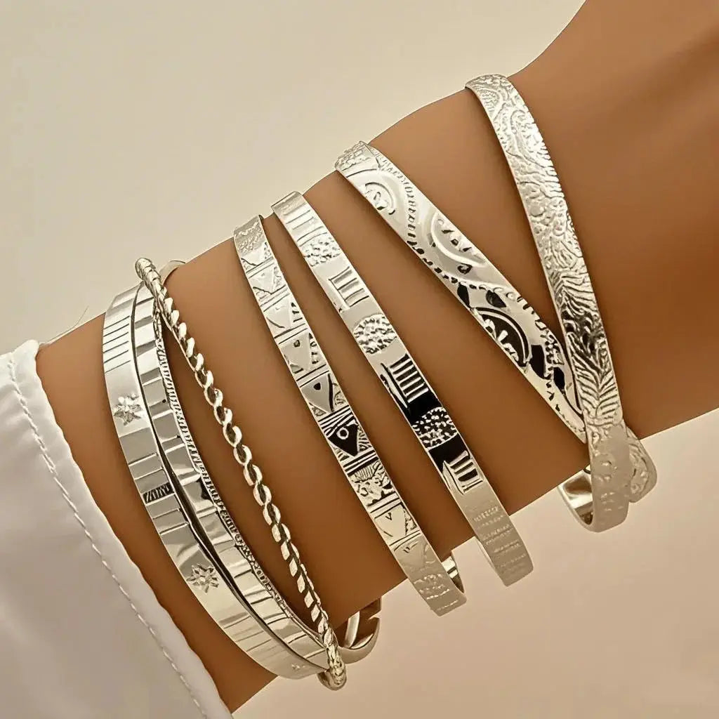 Set 7 Bracelets Bohème Dorés – Manchette Femme Style Tendance DAIPAN