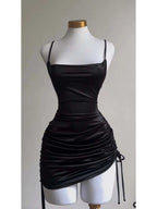 Sexy Sleeveless Backless Bodycon Mini Dress Women Summer Satin Lace Up Party Club Dresses Streetwear Evening Black Y2K 2025 Robe TechVisio