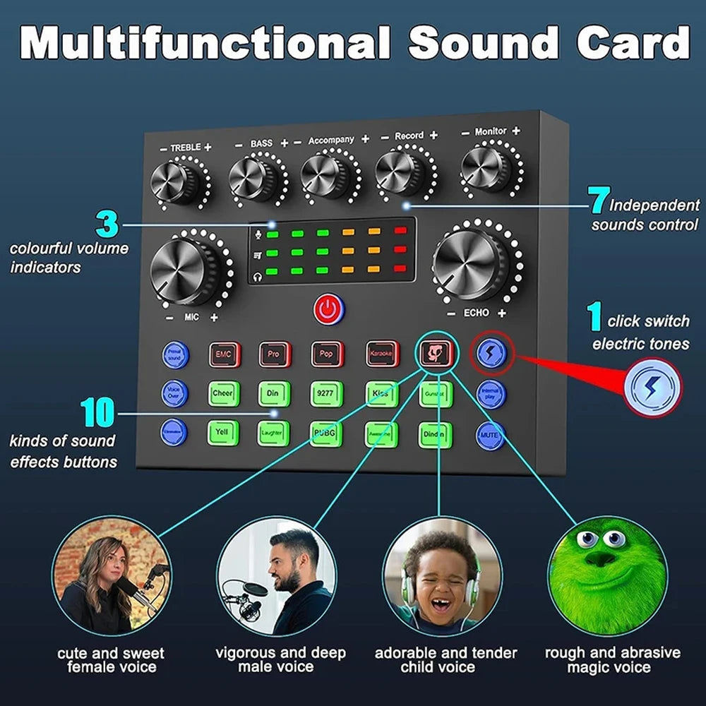 V8S Streaming Kit – Dual DSP Sound Card | BM-800 Mic | BT 5.0
