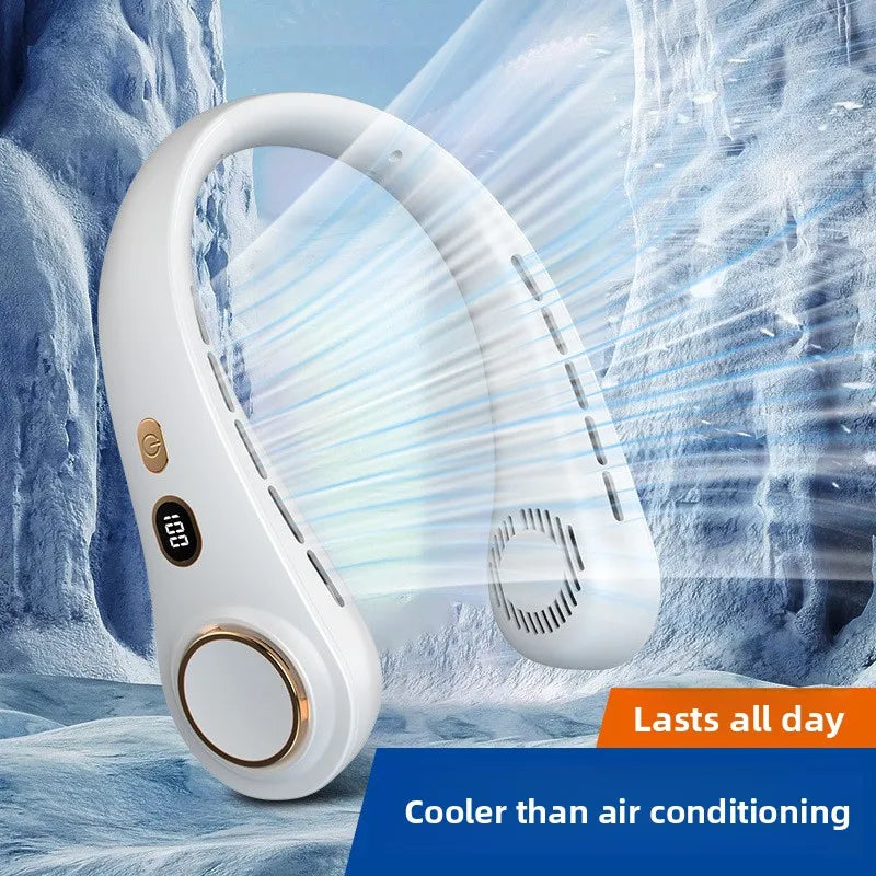 USB Hanging Neck Fan Portable Bladeless Mini Rechargeable Mute LED Digital Display Electric Air Cooler Handheld TechVisio
