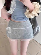 Cute Bow Lace Mini Skirt Women Microskirts Low Rise Side Slit A Line Short Skirtwith Built-in Shorts Kawaii Coquette Y2K e-Girl TechVisio