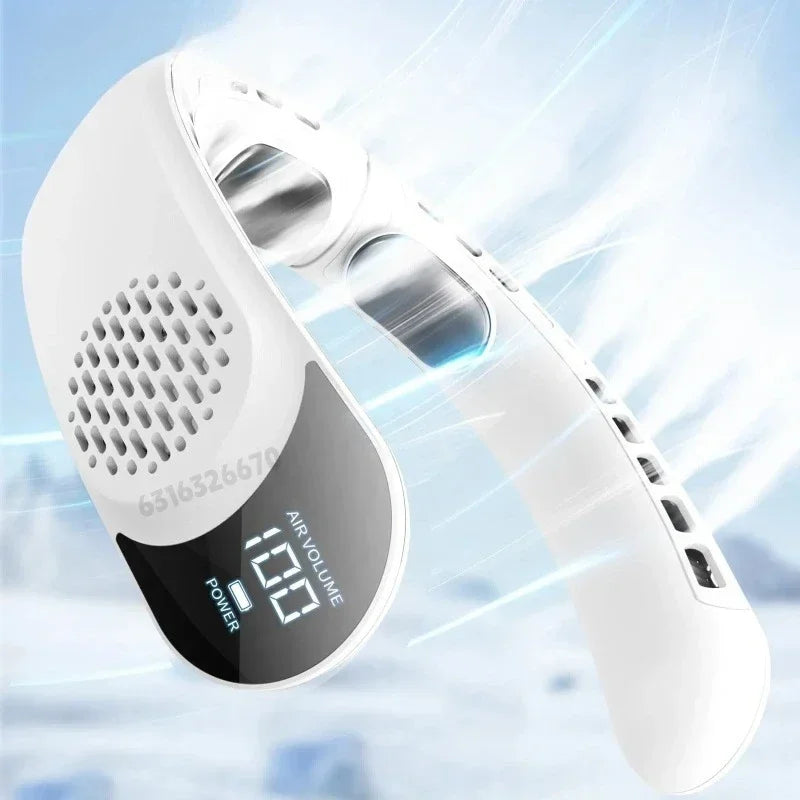 Ventilateur Tour de Cou 4 Turbines – 4000mAh, LED, Sans Lame