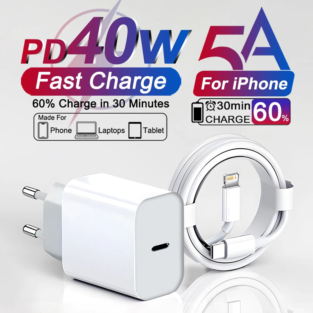 Chargeur iPhone 40W USB-C LUFFYBOY – Charge Rapide + Câble Inclus