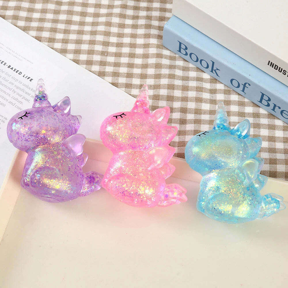 Glitter Unicorn Squishy Stress Relief Toy Soft Squeeze Fidget Toy Transparent Decompression Sensory Toy Gift for Kids Adults TechVisio