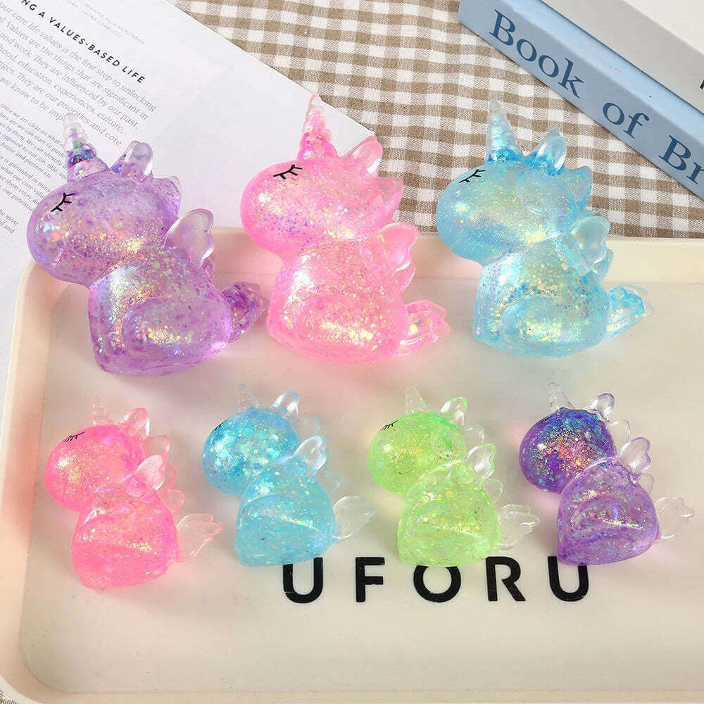 Glitter Unicorn Squishy Stress Relief Toy Soft Squeeze Fidget Toy Transparent Decompression Sensory Toy Gift for Kids Adults TechVisio