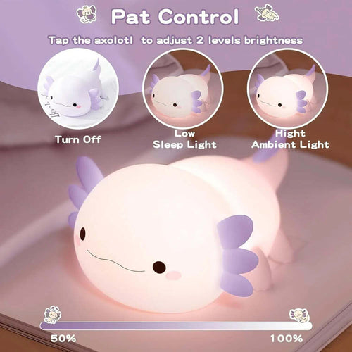 Night Light for Kids,Cute Purple Axolotl Lamp ,LED Squishy Nursery Nightlight,  Soft Silicone Novelty Animal Bedside Lamp TechVisio