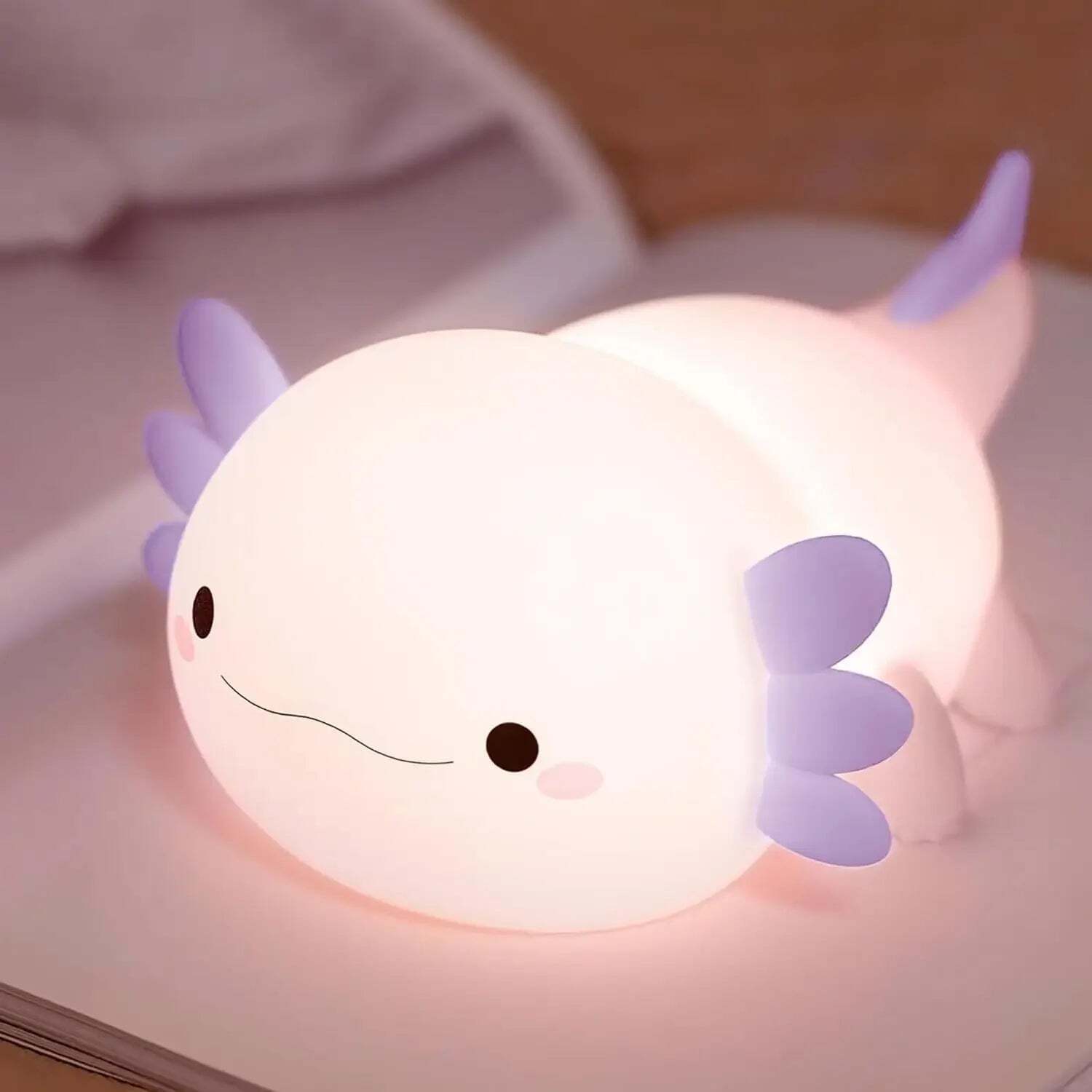 Night Light for Kids,Cute Purple Axolotl Lamp ,LED Squishy Nursery Nightlight,  Soft Silicone Novelty Animal Bedside Lamp TechVisio