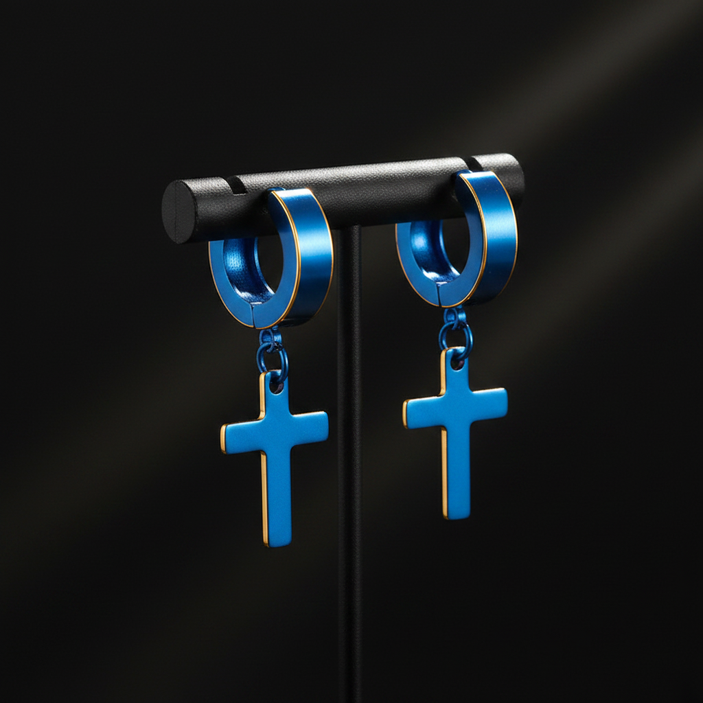 Boucles Croix Blue Premium