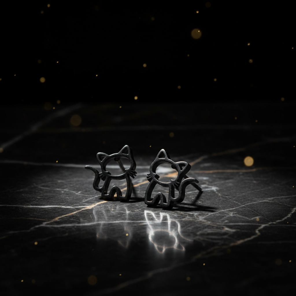 Cat Earrings Black Premium