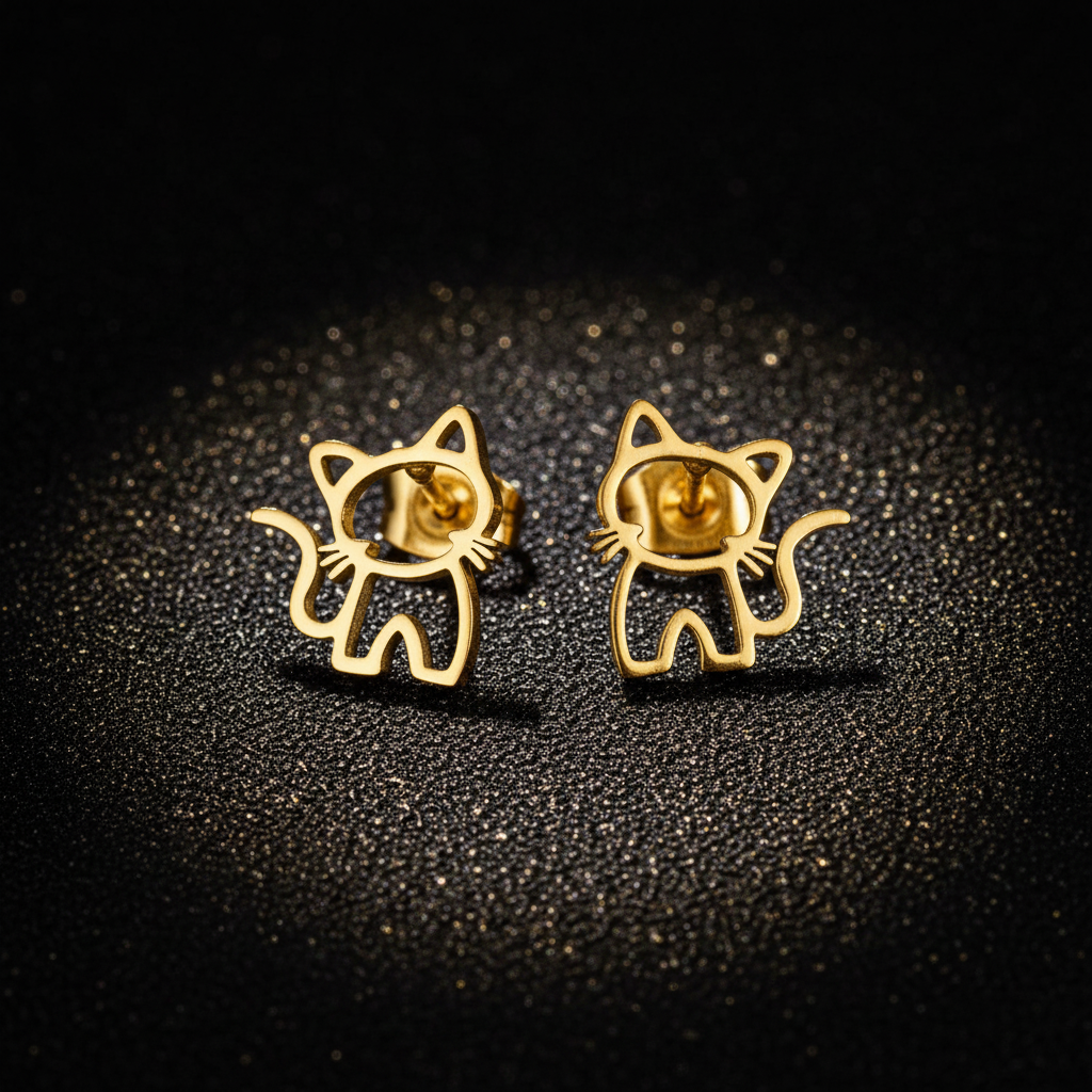Cat Earrings Gold Premium