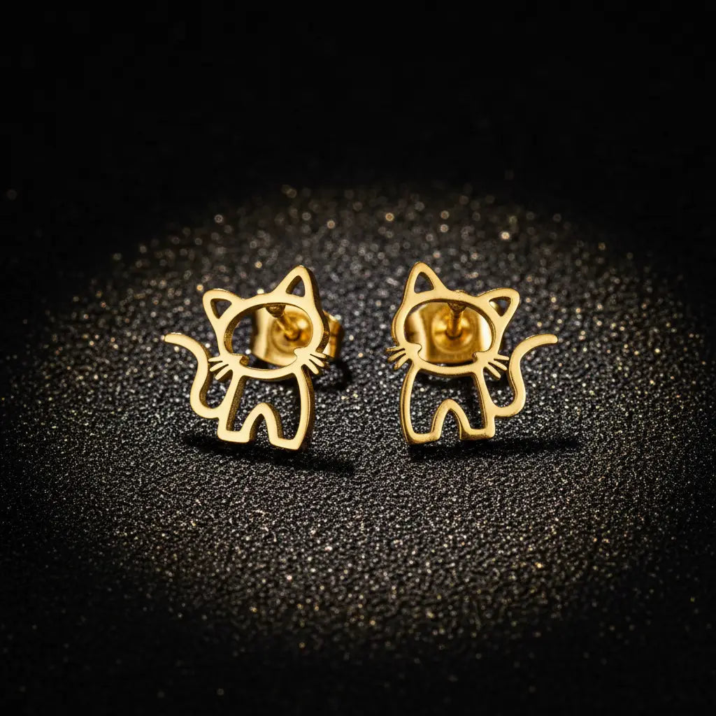 Cat Earrings Gold Premium